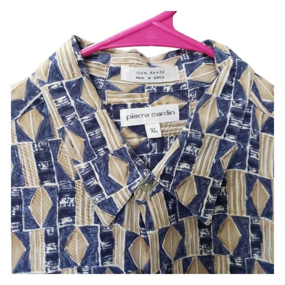 CT1538 Pierre Cardin Vintage Men's Tan & Blue Short Sleeve Shirt XL - Picture 2 of 3